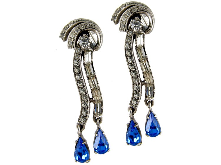 Paste & Silver Art Deco Drop Earrings