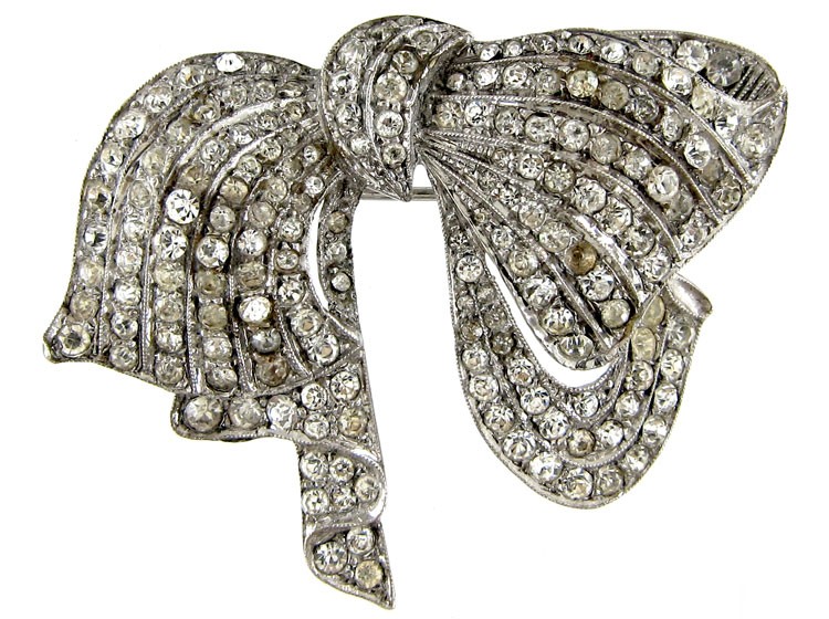 Art Deco Silver & Paste Bow Brooch