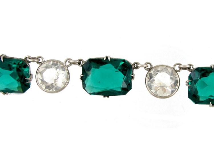 Green & White Paste Silver Necklace