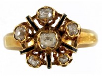French Rose Diamond & Black Enamel Cluster Ring