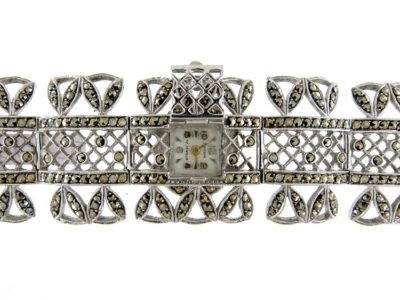 Art Deco Silver & Marcasite Watch Bracelet