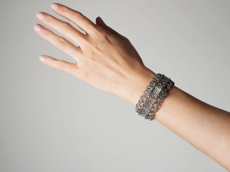 Art Deco Silver & Marcasite Watch Bracelet