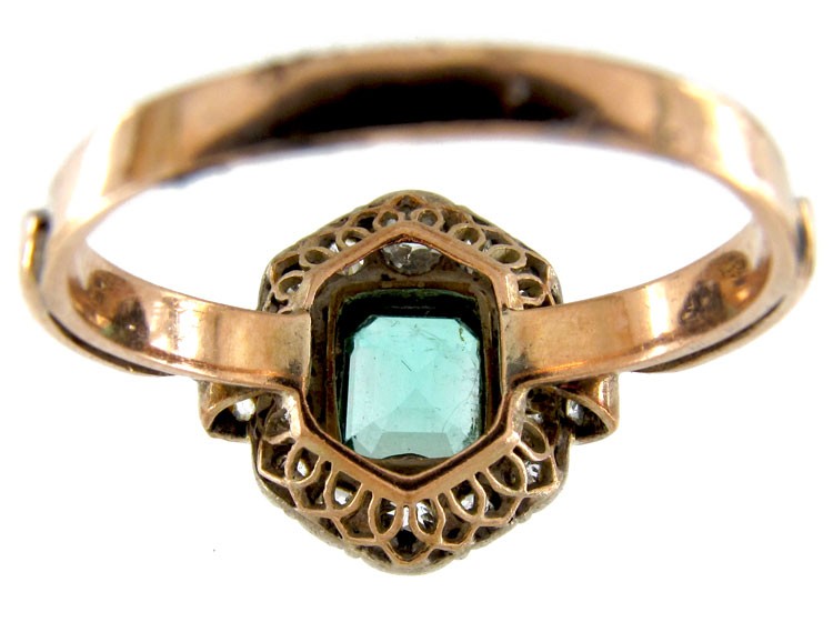 18ct Gold, Colombian Emerald & Diamond Art Deco Ring