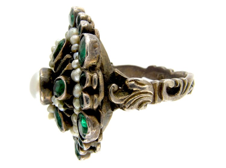 Austro-Hungarian Garnet Doublet & Pearl Ring