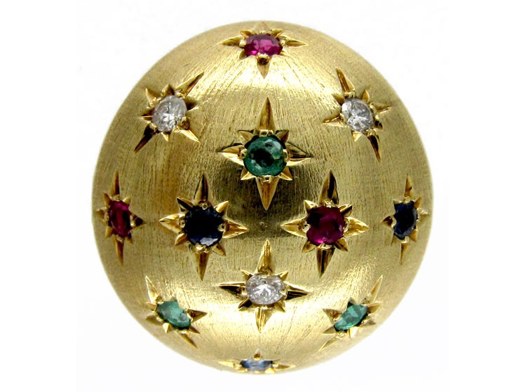 Multi Gem 18ct Gold Retro Ring