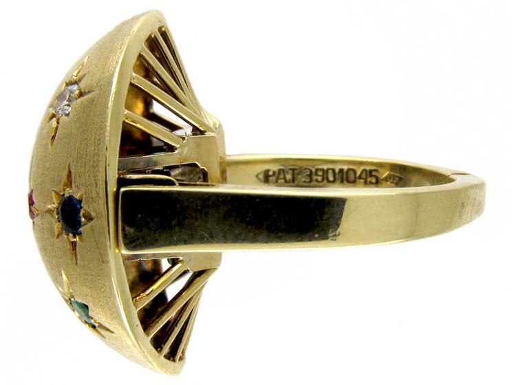 Multi Gem 18ct Gold Retro Ring