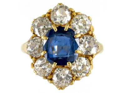Large Sapphire & Diamond Cluster Ring