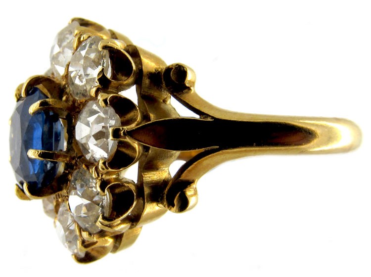 Large Sapphire & Diamond Cluster Ring