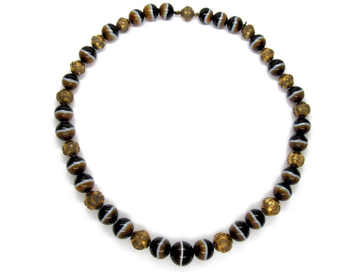 Onyx & Silver Gilt Bead Necklace