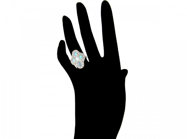 Opal & Diamond Large Cluster Art Deco Ring