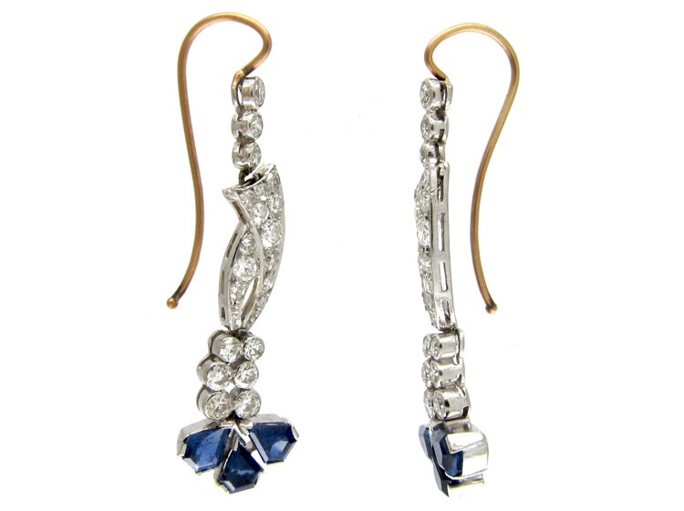 Burma Sapphire & Diamond Edwardian Drop Earrings