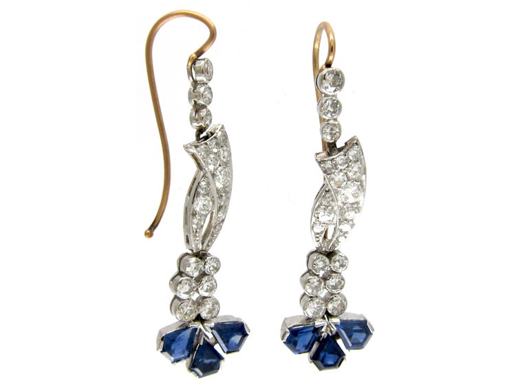 Burma Sapphire & Diamond Edwardian Drop Earrings