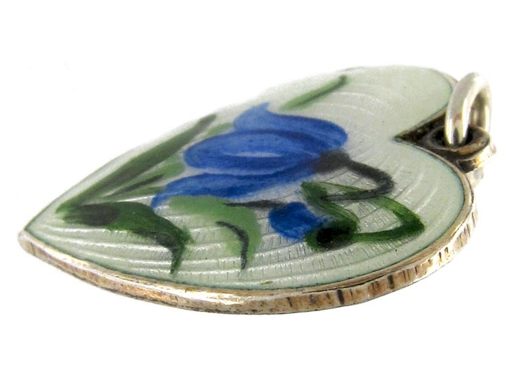 Silver & Enamel Gentian Heart Pendant