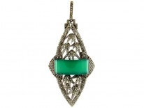 Green Chalcedony & Marcasite Art Deco Silver Pendant