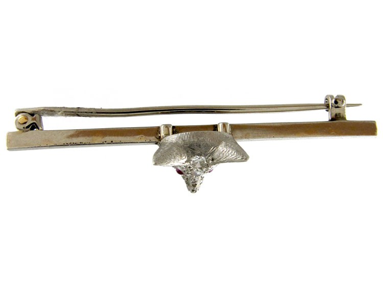 Diamond Fox Head Brooch