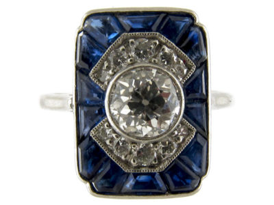 Sapphire & Diamond Art Deco Ring