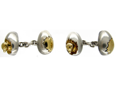 Chicken in Egg Silver & Gold Cufflinks