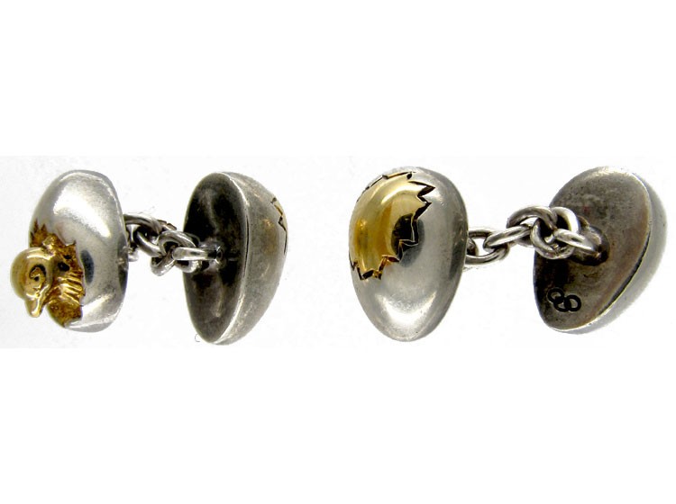 Chicken in Egg Silver & Gold Cufflinks