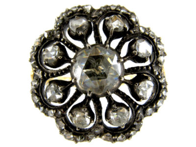 Georgian Gold & Old Mine Cut Diamond Cluster Ring