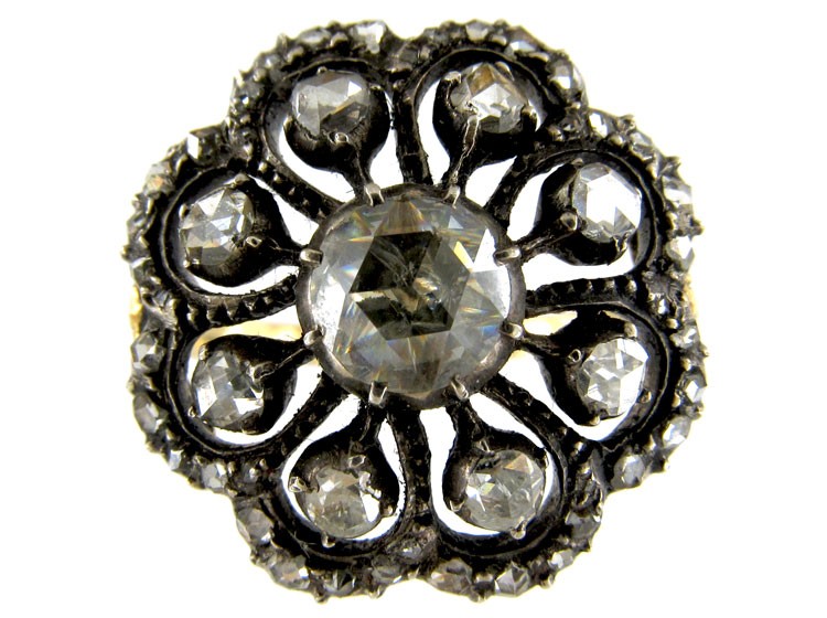 Georgian Gold & Old Mine Cut Diamond Cluster Ring