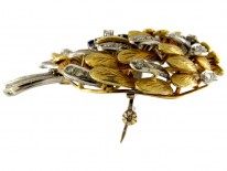 Swirly 1950s Sapphire & Diamond 18ct Gold Brooch