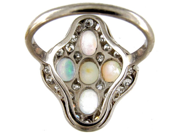 Opal & Diamond Large Cluster Art Deco Ring