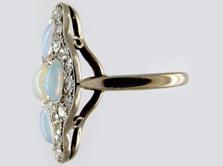 Opal & Diamond Large Cluster Art Deco Ring
