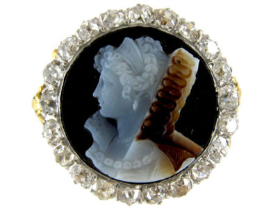 Carved Hardstone Cameo Diamond Ring