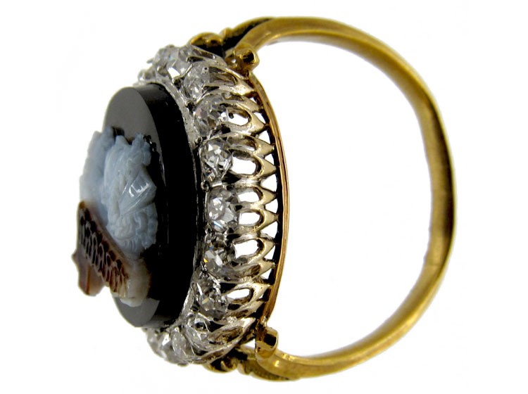 Carved Hardstone Cameo Diamond Ring