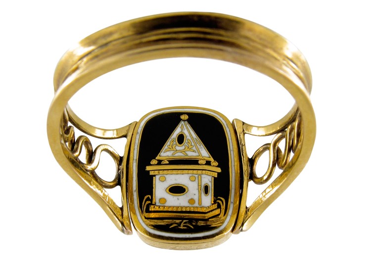Enamel Mourning Flip Over Ring with Urn
