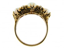 Three Stone Opal & Diamond Victorian Ring