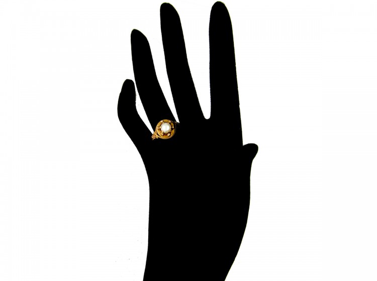 Natural Pearl with Small Diamonds Gothic Ring