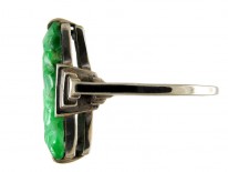 Carved Jade White Gold Art Deco Ring