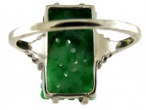 Carved Jade White Gold Art Deco Ring