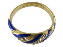 Royal Blue Enamel & Rose Diamond 18ct Gold Early Victorian Ring