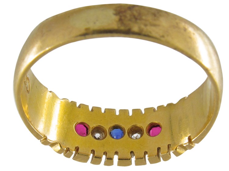 Edwardian Ruby, Diamond & Sapphire Set in Gold Band