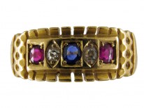 Edwardian Ruby, Diamond & Sapphire Set in Gold Band