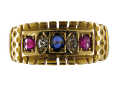 Edwardian Ruby, Diamond & Sapphire Set in Gold Band