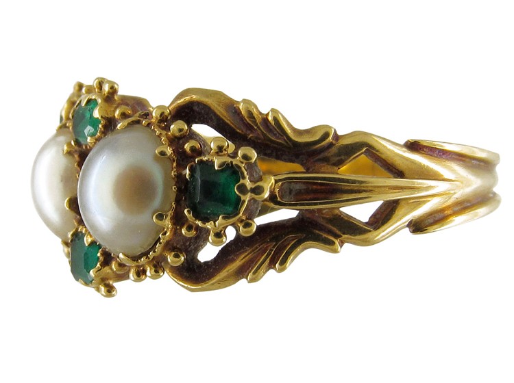 Regency Three Natural Pearl & Emerald Ring