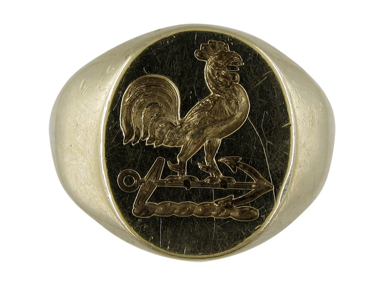 Gold Cockerel Signet Ring (J466L) | The Antique Jewellery Company