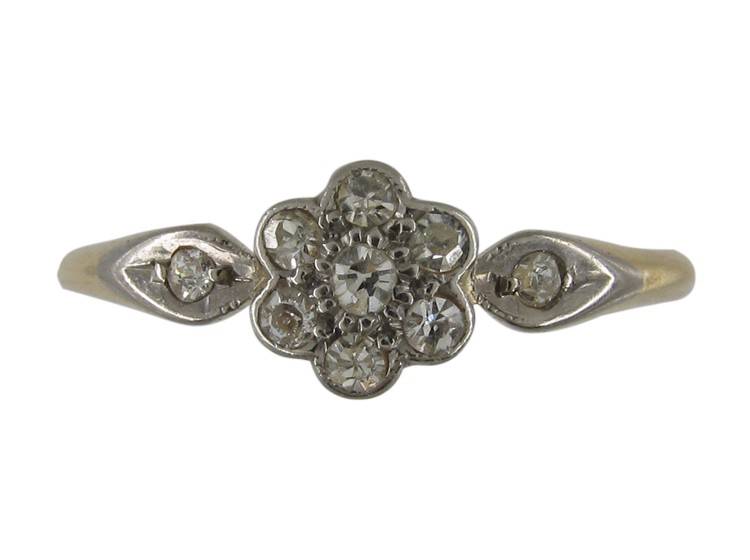 Small Diamond Cluster Ring with Diamond Shoulders