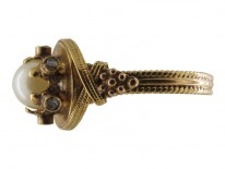 Natural Pearl with Small Diamonds Gothic Ring