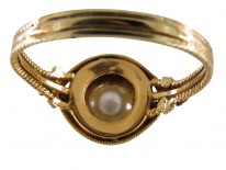 Natural Pearl with Small Diamonds Gothic Ring