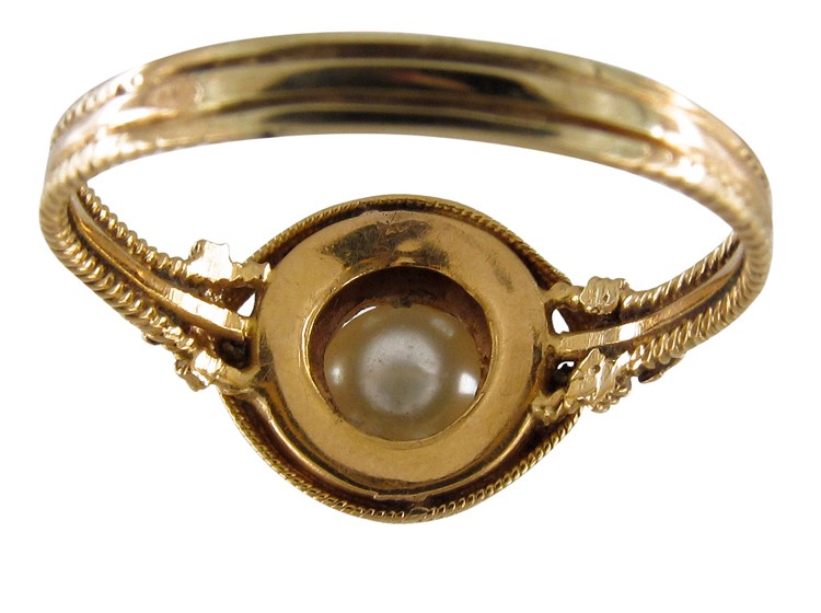 Natural Pearl with Small Diamonds Gothic Ring