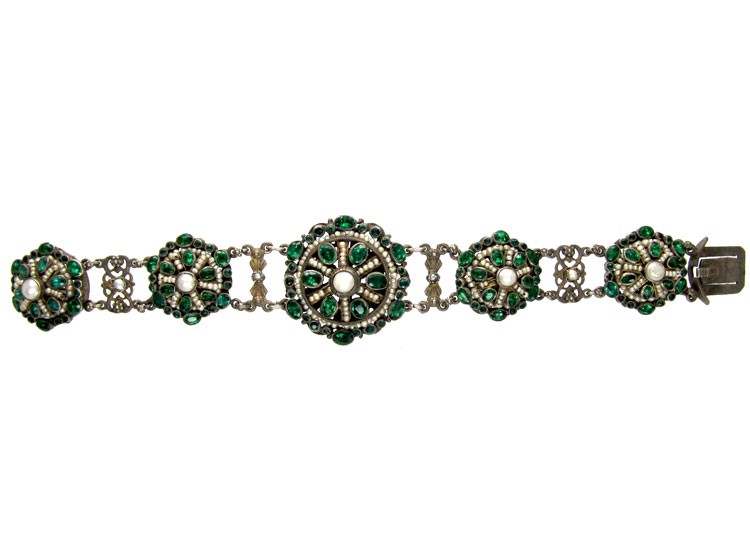 Austro-Hungarian Silver & Garnet Doublet & Pearl Bracelet