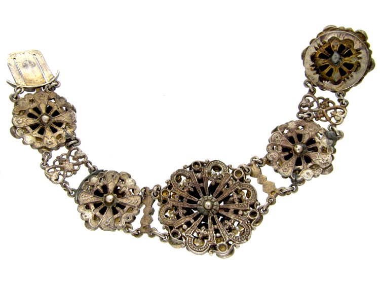 Austro-Hungarian Silver & Garnet Doublet & Pearl Bracelet