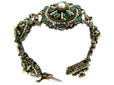 Austro-Hungarian Silver & Garnet Doublet & Pearl Bracelet