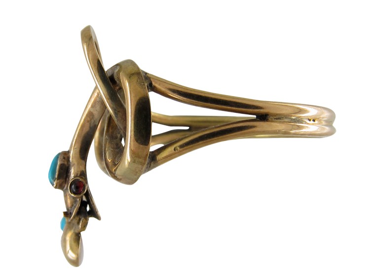 Victorian Gold Turquoise Snake Ring with Ruby Eyes