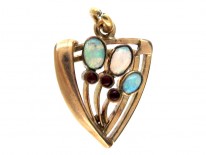 Art Nouveau Opal & Ruby Gold Charm