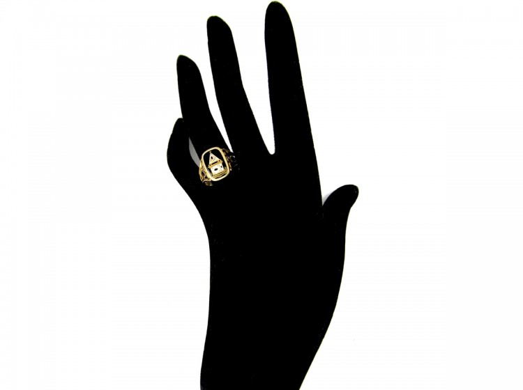 Enamel Mourning Flip Over Ring with Urn